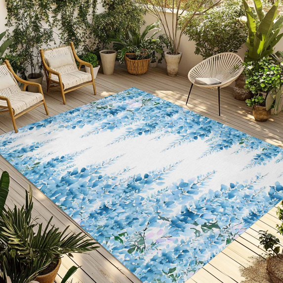 Teal Blue Wisteria Outdoor Rug for Patio/Deck/Porch, Non-Slip Large Area Rug 5 x 8 Ft, Sprinng Summer Pastoral Botanical Indoor Outdoor Rugs Washable Area Rugs, Reversible Camping Rug Carpet Runner