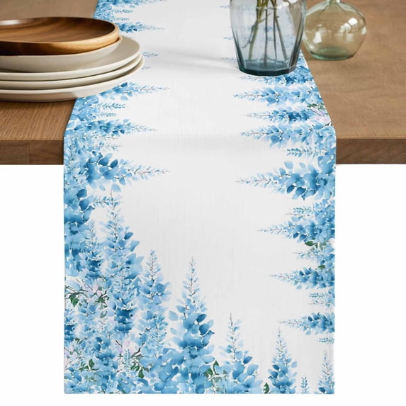 Teal Blue Wisteria Table Runner 70 Inches, Sprinng Summer Pastoral Botanical Bed Runner Dresser Scarves Tabletop for Indoor Outdoor Parties/Ceremony/Banquet, 13" x 70"