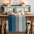 thumbnail image 1 of Teal Blue Wooden Grain Cotton Linen Table Runner, Washable Table Runners for Kitchen, Dining Room, Holiday, Home Party Table Decor, 13x36 Inches, 1 of 9