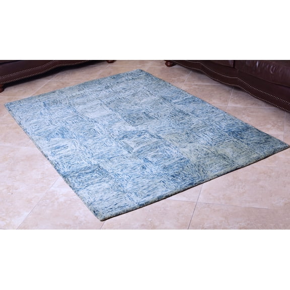 Teal Blue Woolen Hand Tufted Abstract Wool Carpet 5x8 ft Area Rug by MystiqueDecors Bedroom Family Living & Dining Room Rugs