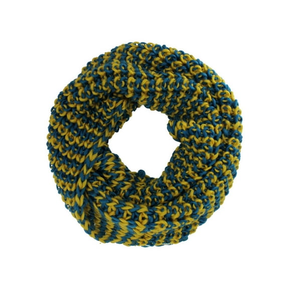 Teal Blue & Yellow Two-Tone Chunky Knit Unisex Infinity Circle Scarf