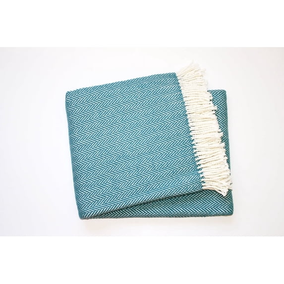 Teal Blue and White Dreamy Soft Herringbone Throw Blanket
