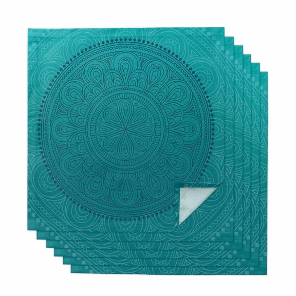 Teal Boho Cloth Napkins, Farmhouse Abstract Geometric Aesthetic Art Washable and Reusable Dinner Napkins Set of 6, Table Napkin for Kitchen Party Birthday Wedding Hotel Housewarming 20"x20"