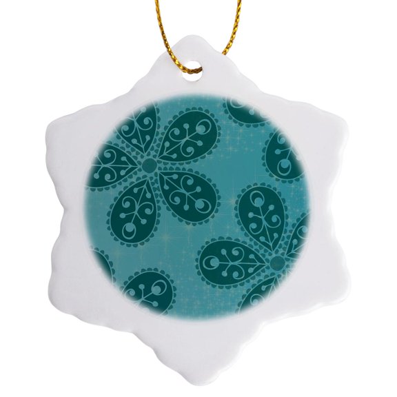 3drose, Teal Boho Flowers Bohemian Hippi Chic, 3 inch Snowflake Porcelain Ornament