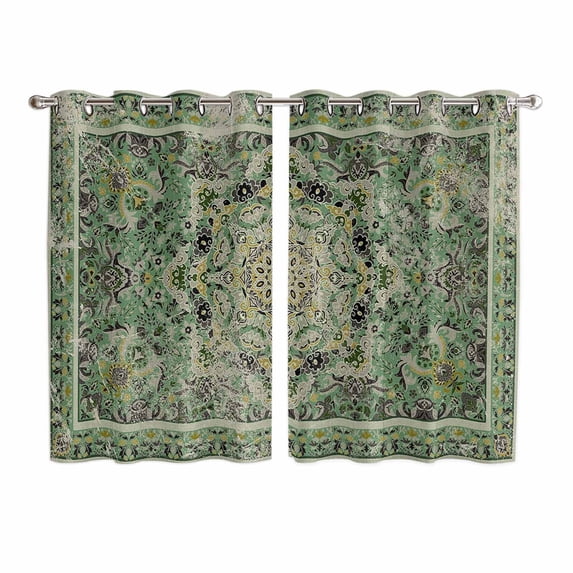 Teal Boho Kitchen Curtains 72 Inch Length, Ehtnic Modern Geometric Abstract Art Grommet Top Bedroom Living Room Curtains, Light Filtering Cafe Curtain Drapes 2 Panels Set 104''x72''