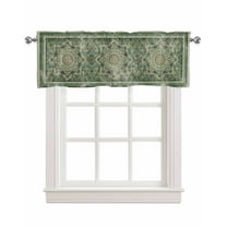 Teal Boho Linen Curtain Valance for Bedroom/Bathroom/Kitchen/Office/Living/Dining Room Window,Ehtnic Modern Geometric Abstract Art Rod Pocket Topper Decorative Cafe Drapes Panel 42"x18"