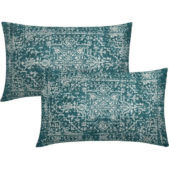 Teal Boho Lumbar Pillow Covers 12x20 Inch Bohemian Carpet Ethnic Decorative Rectangle Pillow Cases Beige Tan Gray Floral Cushion Covers Farmhouse Home Decor for Sofa Couch Outdoor Set of 2