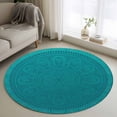thumbnail image 1 of Teal Boho Round Area Rug 3.3 FT, Non Slip Small Entryway Kitchen Mat, Farmhouse Abstract Geometric Aesthetic Art Washable Soft Circular Rug Non-Shedding Door Mat for Bathroom Playroom Kids Room, 1 of 9