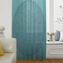 Teal Boho Semi Sheer Curtains Drapes for Living Room, Bedroom, French Doors Window 84 Inches Long, Farmhouse Abstract Geometric Aesthetic Art Rod Pocket Chiffon Curtain Drapery Voile Draperies Panel