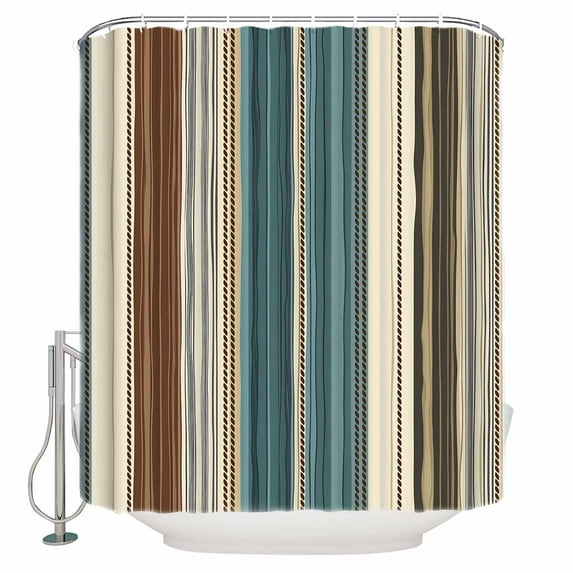 Teal Boho Stripes Bathroom Shower Curtains with 12 Hooks Polyester Waterproof Shower Curtain for Stalls Bathtubs Modern Bohemia Brown Beige Texture Decorative Bathroom Privacy Curtain 36x72 Inches