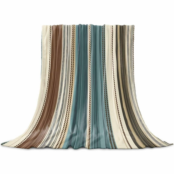 Teal Boho Stripes Flannel Blanket for Bed, Modern Bohemia Brown Beige Texture Soft Cozy Warm Couch Throw Blanket, Lightweight Fluffy Plush Bedding Blankets for Sofa Decor All Season 30"x40"