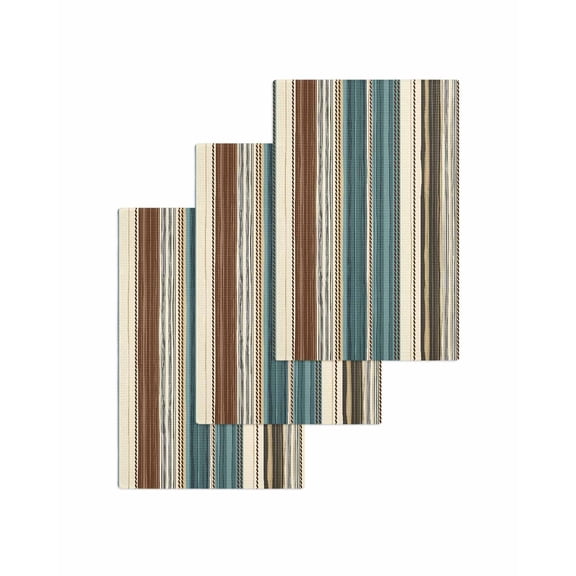 Teal Boho Stripes Kitchen Dish Towels for Drying Dishes Set of 3, Modern Bohemia Brown Beige Texture Waffle Weave Microfiber Terry Hand Tea Bathroom Towels Quick Dry & Absorbent Towel 15.7x23.6