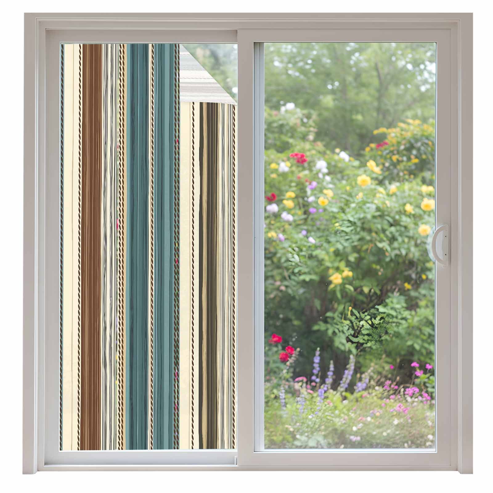 Teal Boho Stripes Window Privacy Film, Modern Bohemia Brown Beige ...