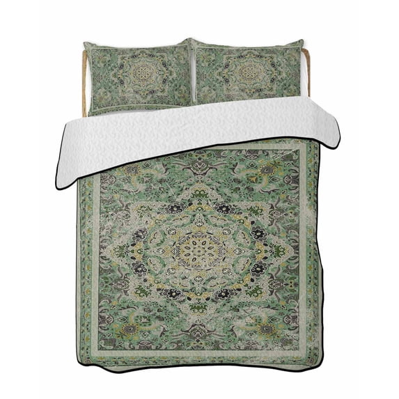 Teal Boho Summer Quilt Set Full Size, Soft Microfiber Quilted Bedding Set with 2 Pillow Shams, Ehtnic Modern Geometric Abstract Art Lightweight All Season Bedspread Coverlet for Bedroom 78"x90"