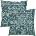 thumbnail image 1 of Teal Boho Throw Pillow Covers 18x18 Inch Bohemian Carpet Ethnic Decorative Square Pillow Cases Bohemian Carpet Ethnic Cushion Covers Farmhouse Home Decor for Sofa Couch Outdoor Set of 2, 1 of 5