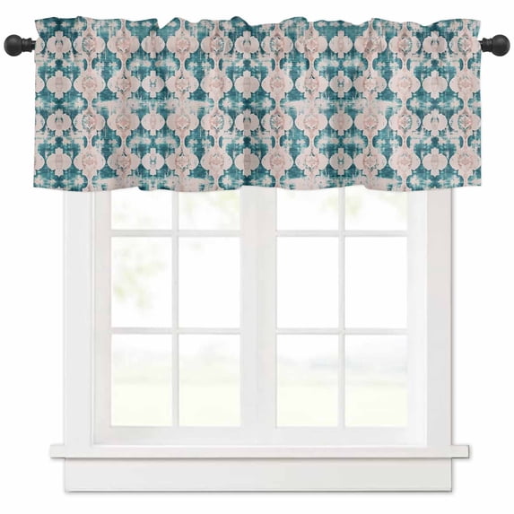 Teal Boho Valances for Windows Farmhouse Kitchen Curtains Valances Rod Pocket Valance Curtains for Kitchen Windows Farmhouse Retro Ethnic Turkish Pattern Motifs Window Valances for Bathroom 54"x18"