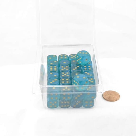 Teal Borealis Dice Luminary with Gold Pips 12mm (1/2in) D6 Set of 50 Wondertrail