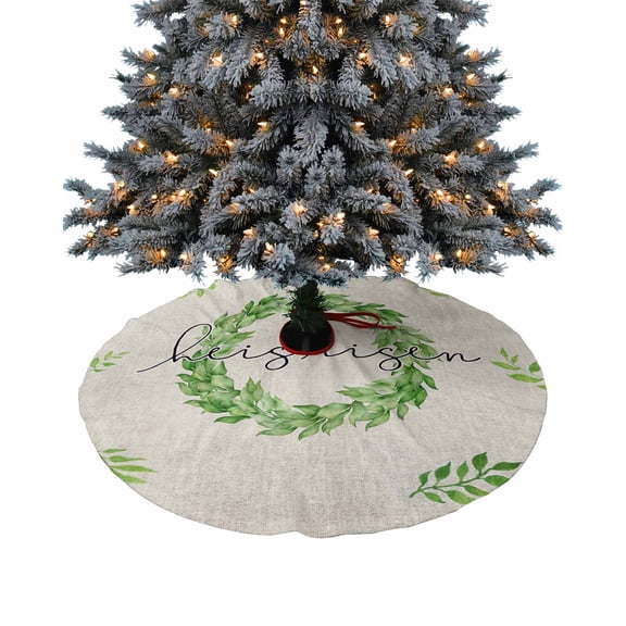 Teal Botanical Christmas Tree Skirt 48 Inches Large Christmas Skirt Tree, Spring Floral Summer Flower Rustic Burlap Tree Skirt Christmas Decorations for Fireplace Party Holidays Indoor Outdoor