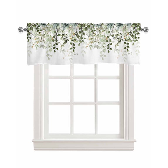 Teal Botanical Linen Curtain Valance for Bedroom/Bathroom/Kitchen/Office/Living/Dining Room Window,Vintage Green Spring Floral Summer Flowers Rod Pocket Topper Decorative Cafe Drapes Panel 54"x18"
