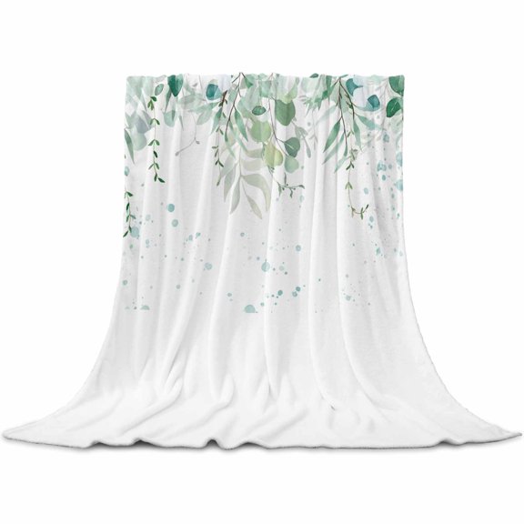 Teal Botanical Throw Blanket for Couch, Soft Lightweight Flannel Fleece Blanket, Spring Weeping Eucalyptus Leaves Microfiber Plush All Season Decorative Blankets Gifts for Sofa Office Lap 30"x40"