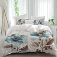 thumbnail image 1 of Teal Broccoli Duvet Cover Set King Size, Rustic Farmhouse Flower Leaf Retro Brown 4 Piece Soft Microfiber Bedding Set with 1 Duvet Cover, 1 Flat Sheet, 2 Pillowcases, 1 of 9