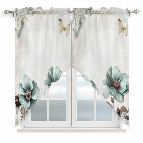 Teal Broccoli Swag Valances for Windows 2 Pack Rustic Farmhouse Flower Leaf Victorian Style Swag Kitchen Curtains 36 Inches Long Rod Pocket Short Window Treatment for Kitchen Bathroom 36"x36"