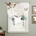 thumbnail image 1 of Teal Broccoli Tie Up Curtain 45 Inches Long, Rustic Flower Butterfly Brown Background Balloon Style Kitchen Window Curtain Over Sink, Small Window Rod Pocket Curtain 34"x45", 1 of 9