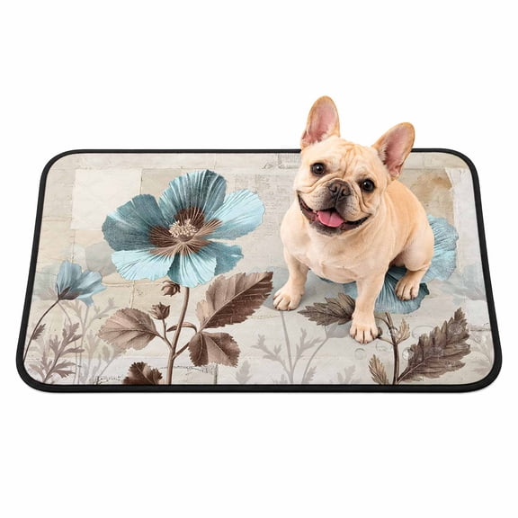 Teal Broccoli Washable Pee Pads for Dogs, Rustic Farmhouse Flower Leaf Retro Brown Reusable Puppy Pads Waterproof Pet Mat, Absorbent Dog Pee Pads for Crate Pet Training Whelping Playpen Mats 24"x18"