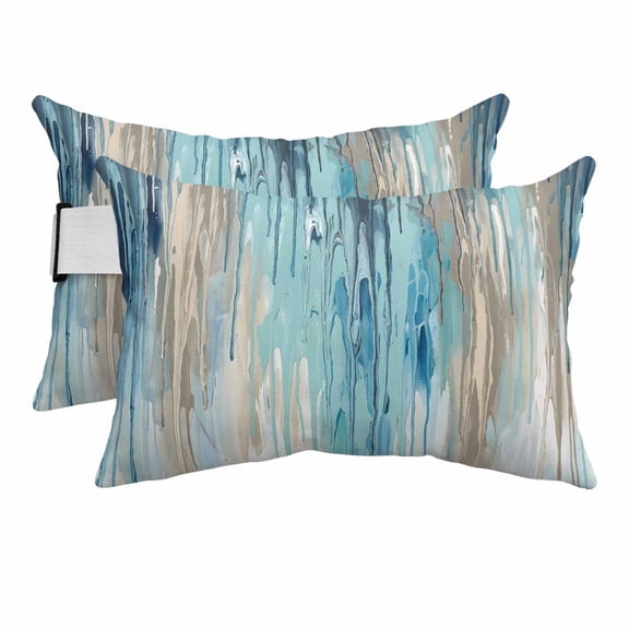 Teal Brown Abstract Outdoor Pillows for Chaise Lounge Chair Beach Headrest Pillow Set of 2 Waterproof Lumbar Pillows with Insert&Strap Modern Gradient Rain Vintage Water Drops Pool Pillow 12"x20"