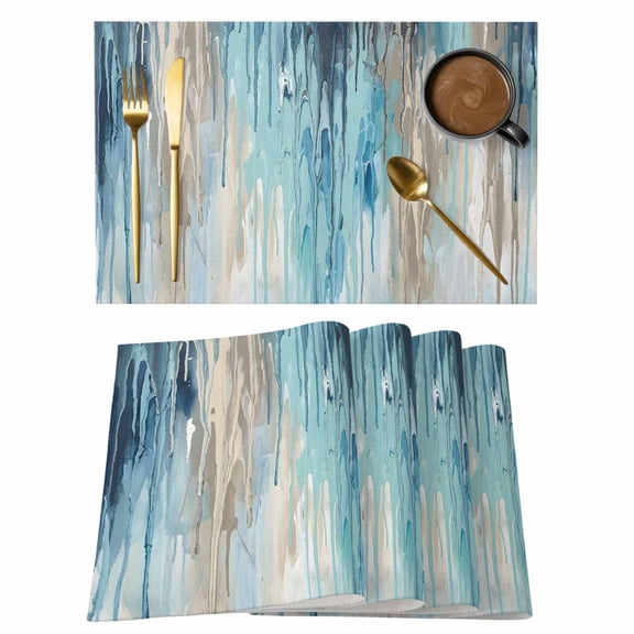 Teal Brown Abstract Placemats Set of 12 Modern Gradient Rain Vintage Water Drops Place Mats Indoor Wipeable Table Mats Washable Dining Table Placemats for Kitchen Holiday Party Home Decor 13x19 Inch