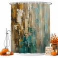 thumbnail image 1 of Teal Brown Abstract Shower Curtain, Waterproof Shower Curtains for Bathroom, Vintage Mottled Gradient Modern Art Washable Fabric Bathtub Curtain Set Bath Decor with 12 Hooks Long 72"x84", 1 of 8