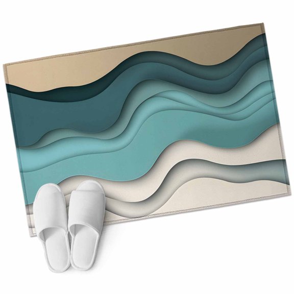 Teal Brown Area Rug 2x3ft Abstract Gradient Ocean Wave Modern Geometric Non-Slip Washable Square Rugs Soft Felt Indoor Floor Mat for Bedroom Kitchen Living Room Bathroom
