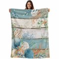 thumbnail image 1 of Teal Brown Beach Coastal Blanket Soft Cozy Warm Throw Blanket for Couch, Plush Fuzzy Flannel Fleece Blankets for Sofa, Summer Nautical Coral Shell Botanical Vintage Bed Blankets for Men, 50"x60", 1 of 9