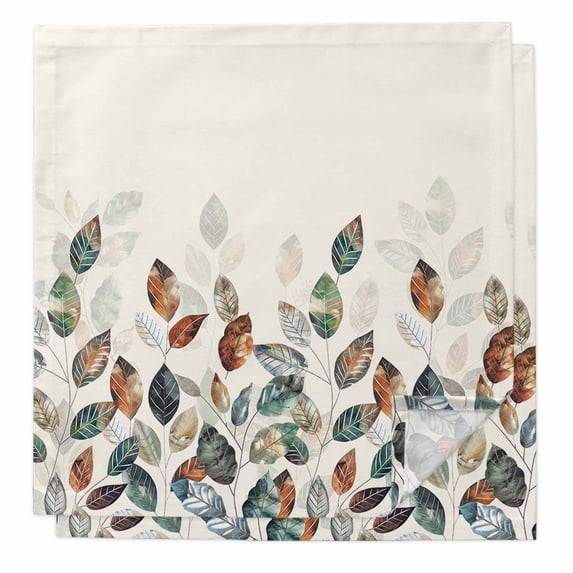 Teal Brown Botanical Cloth Napkins Washable Set of 2, Pastoral Fall Leaf Reusable Dinner Table Napkins Cloth Bulk for Weddings Kitchen Restaurants Hotel Events Parties 20 x 20 Inch