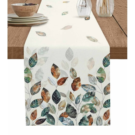 Teal Brown Botanical Table Runner Pastoral Fall Leaf Tablerunners 13 x 48 Inch, Table Decorations Tabletop Scarf for Summer Gathering Holiday Farmhouse Kitchen Dining Decor