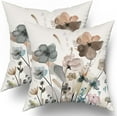 thumbnail image 1 of Teal Brown Cream Grey Floral Throw Pillow Covers 16x16 In Watercolor Tan Gray Beige Flowers Decorative Pillow Cases Rustic Abstract Modern Pillowcases Home Decor For Living Room Couch Sofa Set of 2, 1 of 6
