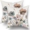 thumbnail image 1 of Teal Brown Cream Grey Floral Throw Pillow Covers 18x18 In Watercolor Tan Gray Beige Flowers Decorative Pillow Cases Rustic Abstract Modern Pillowcases Home Decor For Living Room Couch Sofa Set of 2, 1 of 6