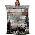 thumbnail image 1 of Teal Brown Deer Silhouettes Blanket Soft Cozy Warm Throw Blanket for Couch, Plush Fuzzy Flannel Fleece Blankets for Sofa, Trees Wooden Retro Art Farmhouse Bed Blankets Gifts for Men, 40"x60", 1 of 9