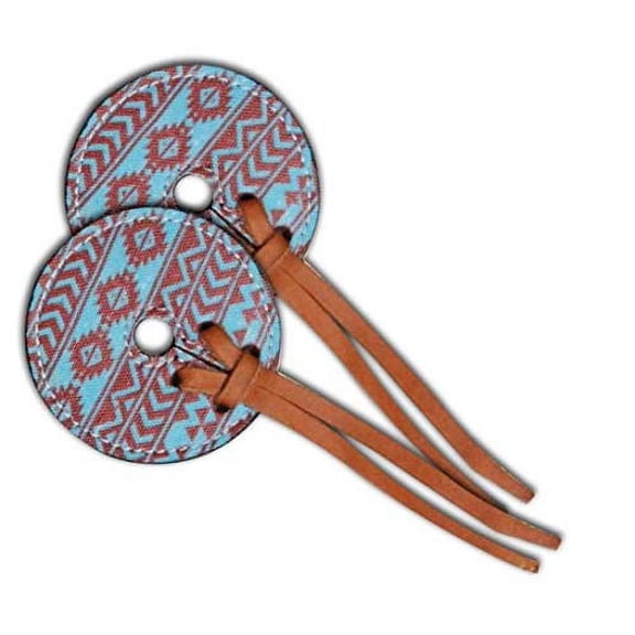 Teal & Brown Southwest Diamond Print Leather Bit Guards
