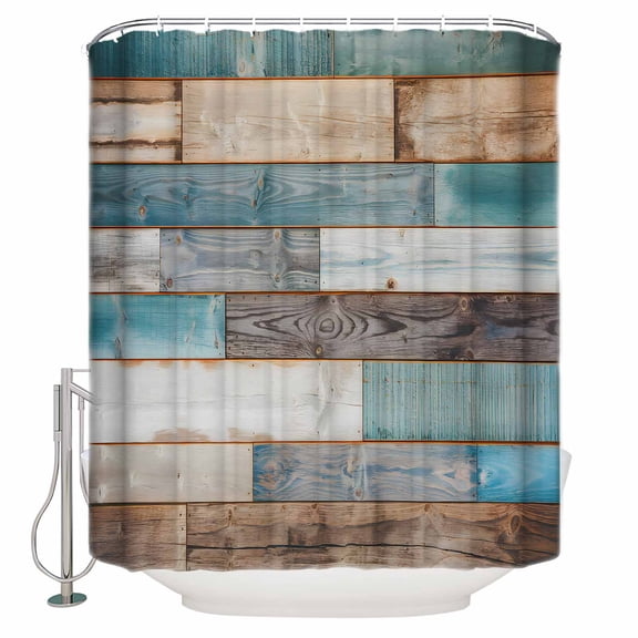 Teal Brown Farmhouse Bathroom Shower Curtains with 12 Hooks Polyester Waterproof Shower Curtain for Stalls and Bathtubs Vintage Retro Wooden Decorative Bathroom Privacy Curtain 36x72 Inches