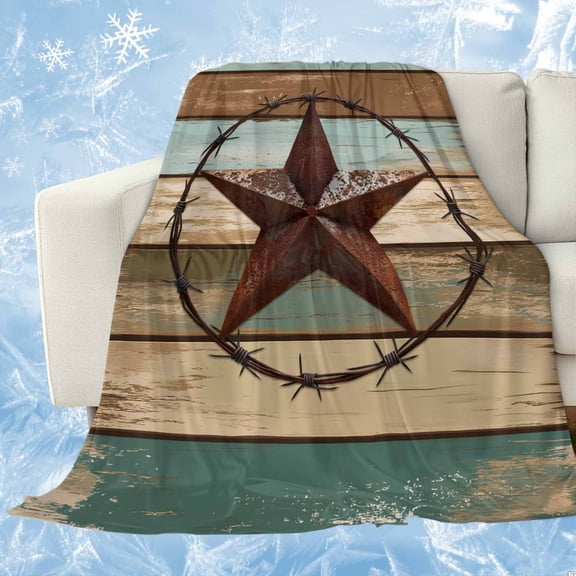 Teal Brown Farmhouse Cooling Blanket, Lightweight Breathable Summer Throw Blanket with Double Sided Cold Effect, Country Texas Star Vintage Picnic Beach Blankets Bed Sheet for Hot Sleepers 30"x40"