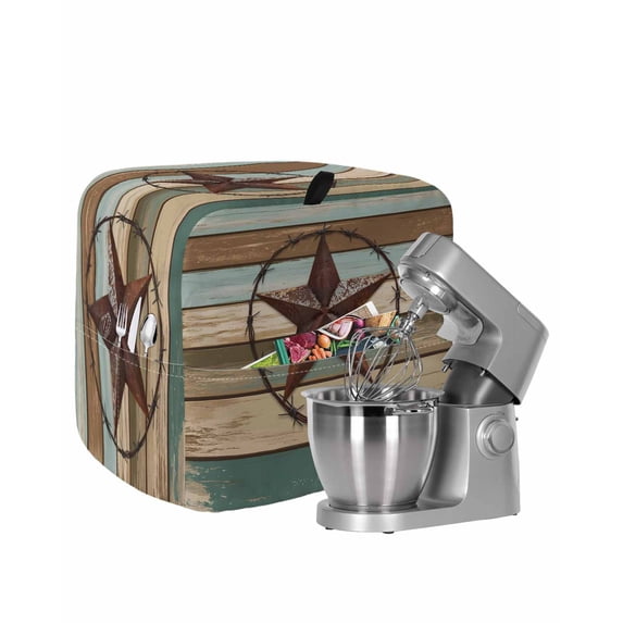 Teal Brown Farmhouse Stand Mixer Dust Cover with Storage Pocket & Handles, Country Texas Star Vintage Fits All Tilt Head & Bowl Lift Kitchen Appliance Cover Organizer Bag Accessories, 4.5-5 Quart