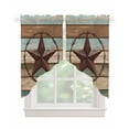 thumbnail image 1 of Teal Brown Farmhouse Swag Valances for Windows, Country Texas Star Vintage Rod Pocket Sheer Valances for Large Windows, Swag Toppers Light Filtering for Kitchen Living Room 2 Panels 36''x45'', 1 of 6
