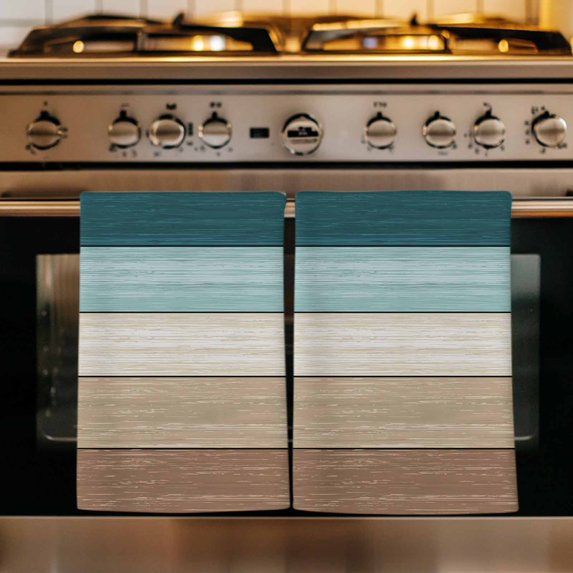 Teal Brown Kitchen Towels Set of 3, Farmhouse Vintage Abstract Wooden Grain Absorbent Dish Towels for Kitchen, Microfiber Hand Towel, Quick Drying Tea Towel for Cleaning Decorative Dishcloths