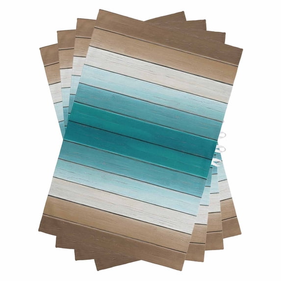Teal Brown Kitchen Towels Set of 4, Water Absorbent Dish Towel, Rustic Vintage Abstract Ombre Wooden Plank Decorative Hand Towels - Quick Drying Cloth for Cooking Baking, 18x28 Inch