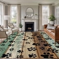thumbnail image 1 of Teal Brown Large Area Rug 8x10 FT, Non Slip Living Room Throw Carpet, Pet Paw Printed Farmhouse Dog Claws Wood Grain Washable Soft Indoor Outdoor Carpet Non-Shedding Rug for Bedroom Dining Room, 1 of 9