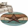 thumbnail image 1 of Teal Brown Large Area Rugs for Bedroom Living Room, Soft Non Slip Carpet Bedside Rug, Country Texas Star Farmhouse Barn Door Wood Round Floor Cover Kitchen Accent Rug 3' for Dining Room/Office, 1 of 9