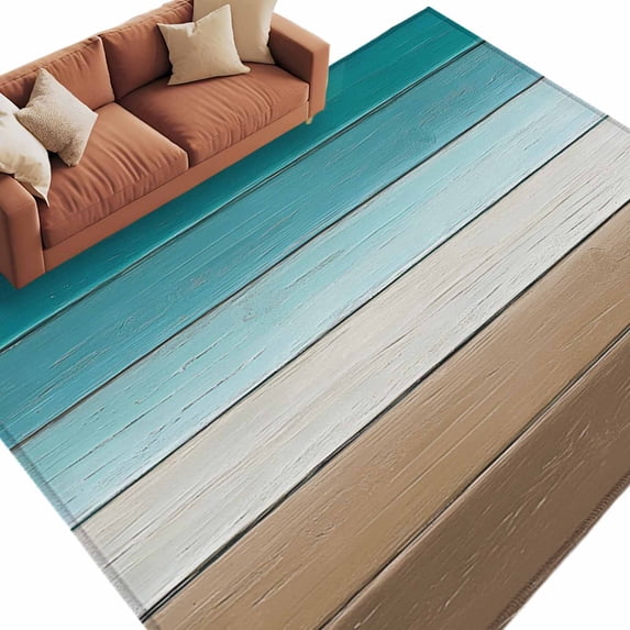 Teal Brown Large Area Rugs for Bedroom Living Room, Soft Non Slip Carpet Bedside Rug, Rustic Vintage Abstract Ombre Wooden Plank Rectangle Floor Cover Kitchen Accent Rug 6'x9' for Dining Room/Office