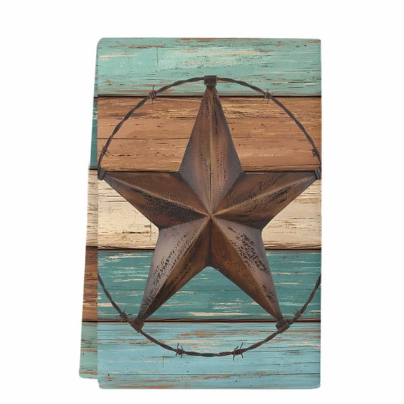 Teal Brown Microfiber Kitchen Towel, Country Texas Star Farmhouse Barn Door Wood Soft Absorbent Dish Towels, Quick Drying Washable Dishcloths for Kitchen Cleaning, Drying Dishes, 18x28 Inches