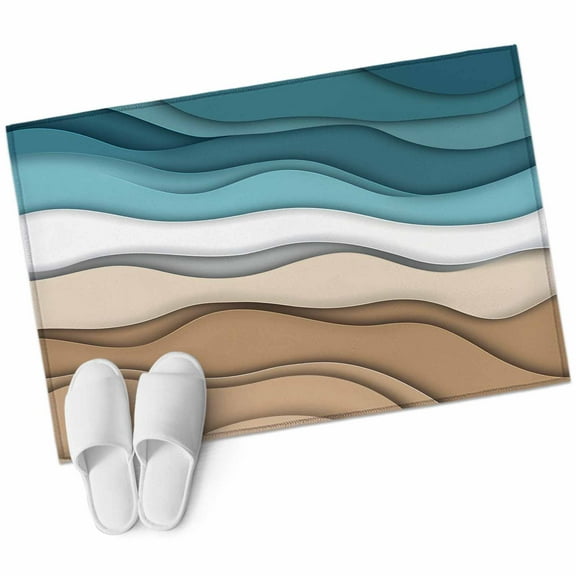 Teal Brown Ombre Bathroom Mat 2x3 FT, Non Slip Small Kitchen Mat, Modern Abstract Moire Aesthetics Washable Soft Backed Front Door Throw Rug Non-Shedding Indoor Outdoor Doormat for Entryway Sink